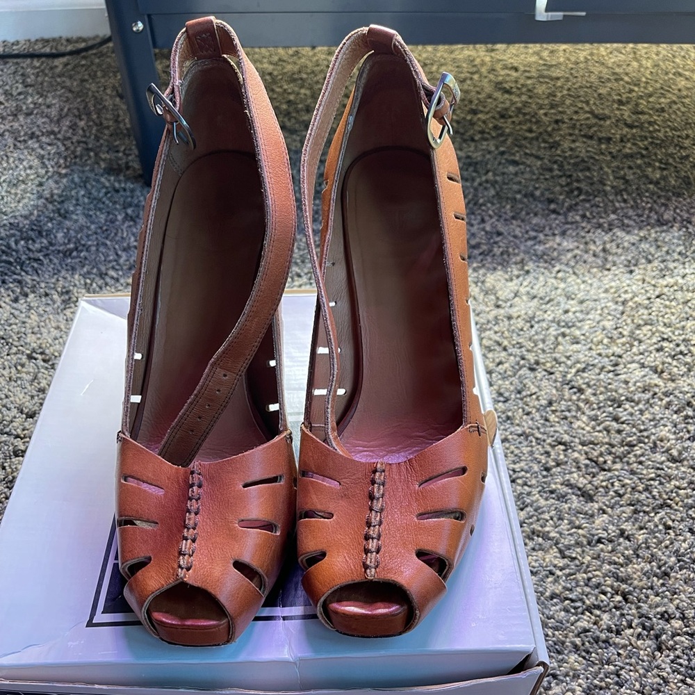 Frye Brown Leather Cutout Platform Wedges - Picture 10 of 11
